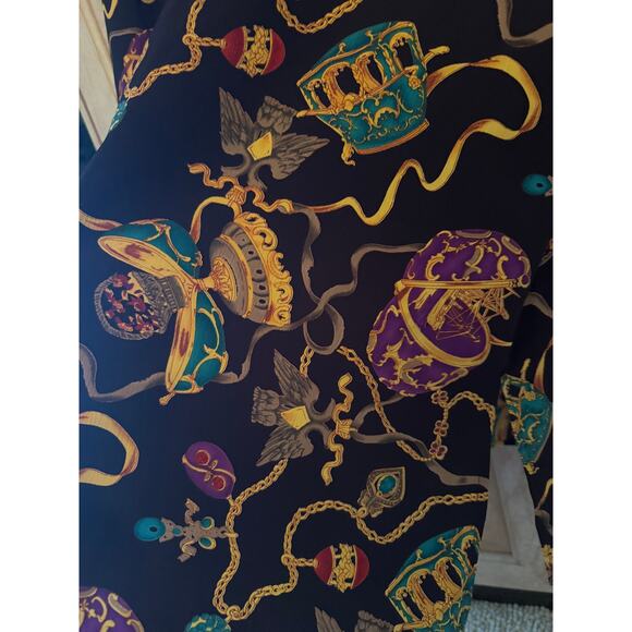 Vintage NOTATIONS Woman’s Faberge Egg Decidance Gem Tone Button-Up - Picture 7 of 7